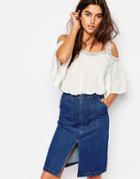 Pull & Bear Crochet Trim Cold Shoulder Top - Ice
