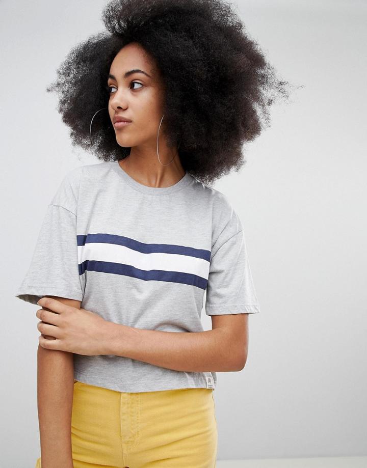 Pull & Bear Gray Stripe Front Tee - Gray