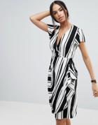 Asos Drape And Waterfall Skirt Dress In Stripe - Multi