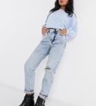 New Look Petite Ripped Mom Jean In Acid-blue
