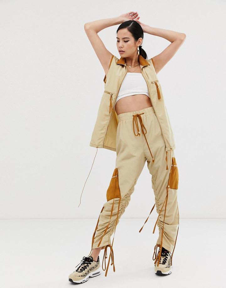 Zya Utility Tank Jacket With Contrast Collar-beige