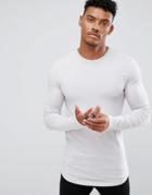 Asos Super Longline Muscle Long Sleeve T-shirt With Curved Hem In Gray - Gray