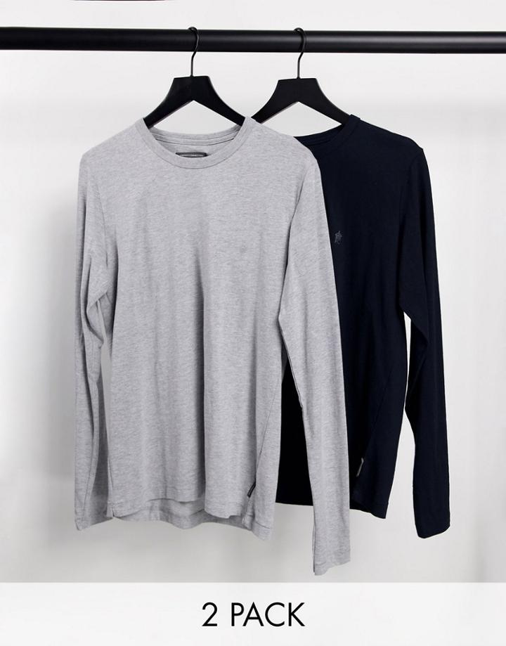 French Connection 2 Pack Long Sleeve T-shirts In Gray And Navy-multi