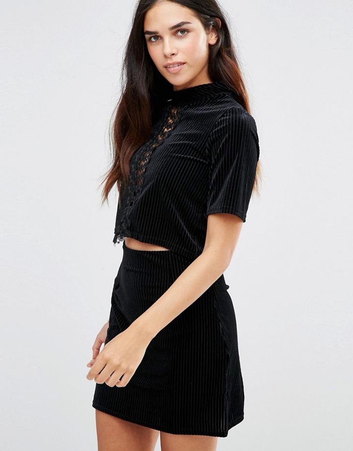Tfnc Embossed Fabric Crop Top - Black
