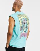 Asos Design Oversized Tank In Washed Blue With Skate Back Print-green
