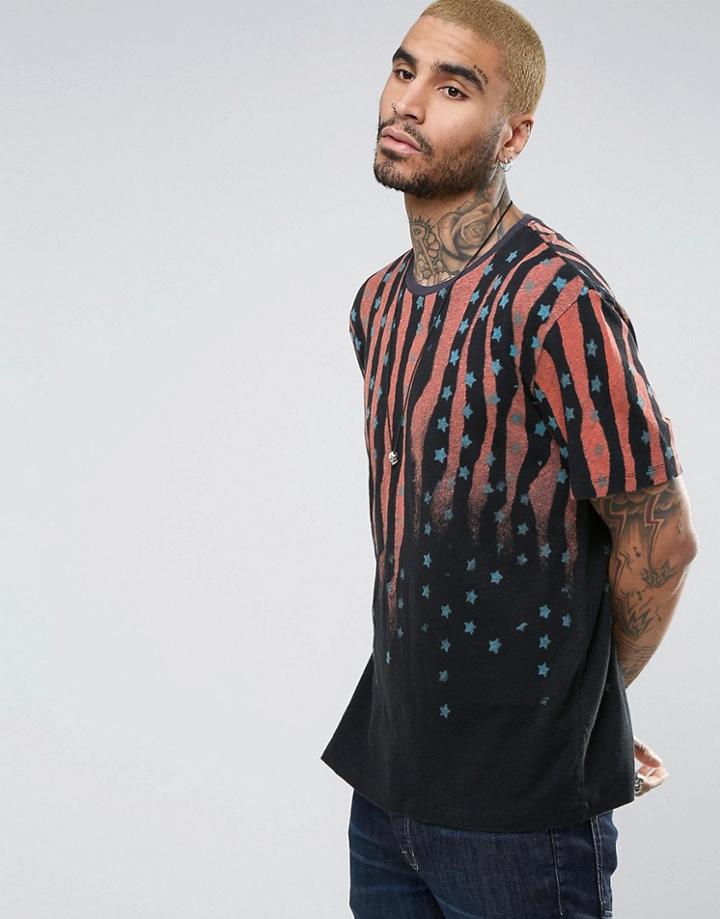 Allsaints T-shirt With Stars & Stripes - Black