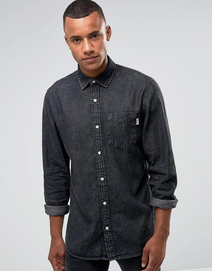 Jack & Jones Intelligence Relaxed Fit Denim Shirt In Washed Black - Black