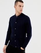 Burton Menswear Button Up Knitted Polo In Navy - Navy