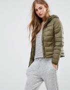 Pull & Bear Quilted Jacket With Hood - Green
