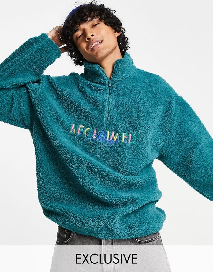 Reclaimed Vintage Inspired Relaxed Fleece With Rainbow Embroidered Logo In Forest Green