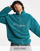 Reclaimed Vintage Inspired Relaxed Fleece With Rainbow Embroidered Logo In Forest Green