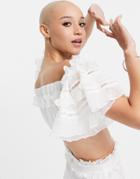 Asos Design Textured Chiffon Bandeau Crop Top In White - Part Of A Set