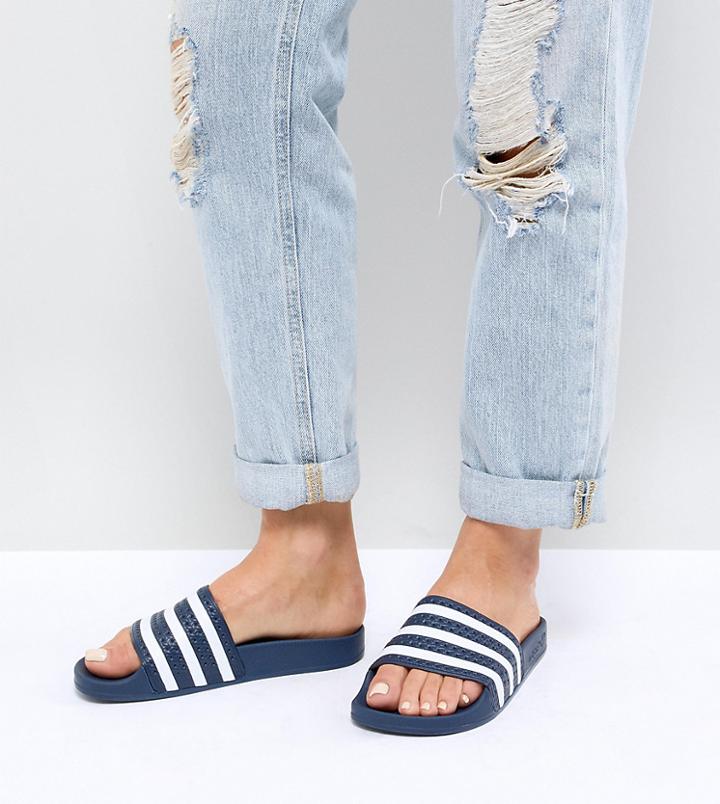 Adidas Originals Adilette Slider Sandals In Navy And White - Navy