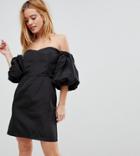 Miss Selfridge Petite Balloon Sleeve Mini Dress - Black