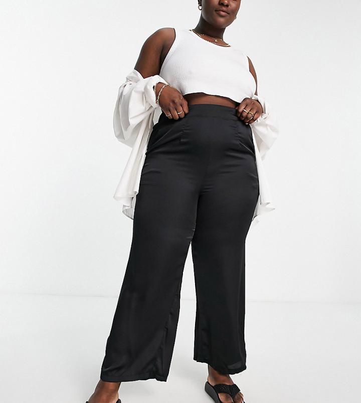 New Look Curve Satin Wide Leg Pants In Black