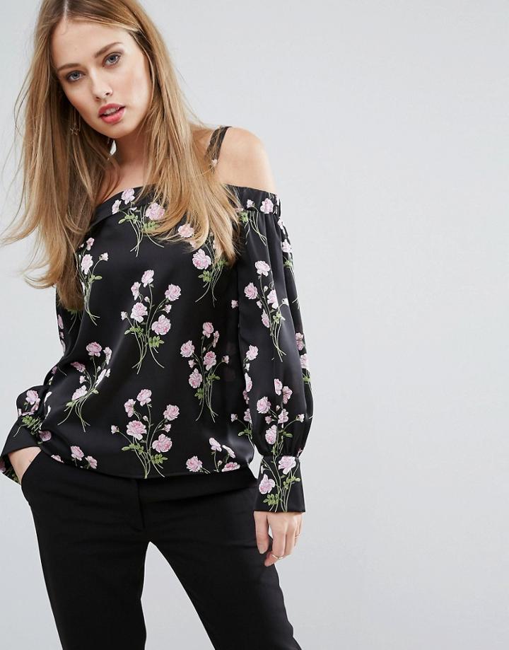 Warehouse Floral Print Cold Shoulder Top - Multi
