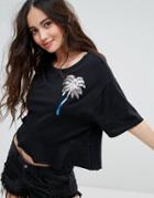 Pull & Bear Glitter Palm Tree T-shirt - Black