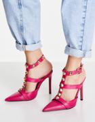 Asos Design Wide Fit Priyah Studded High Heeled Shoes In Dark Pink