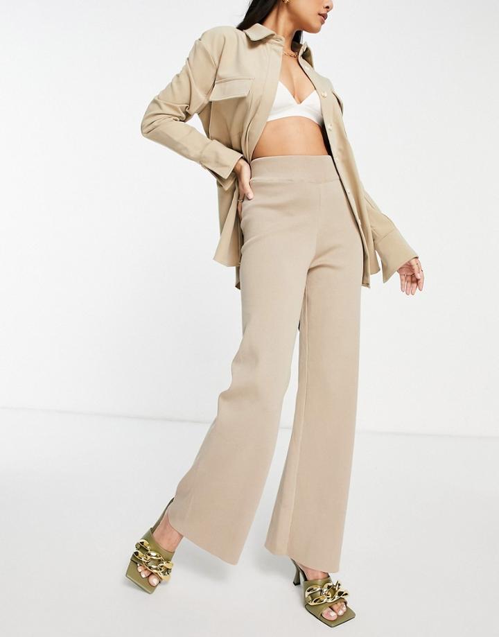 Pretty Lavish Knitted Flared Pants In Taupe - Part Of A Set-neutral