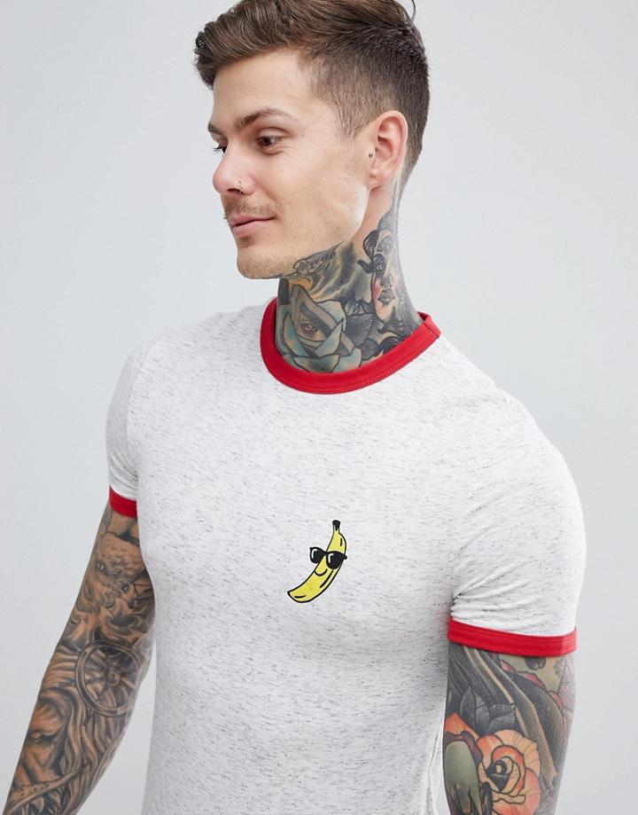 Asos Design Muscle T-shirt With Space Dye And Banana Print - Gray