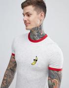 Asos Design Muscle T-shirt With Space Dye And Banana Print - Gray