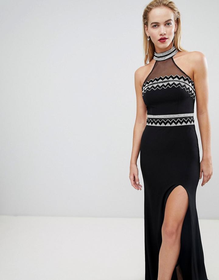 Forever Unique Embellished Halter Neck Maxi Dress - Black