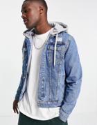River Island Hooded Denim Jacket In Blue-blues