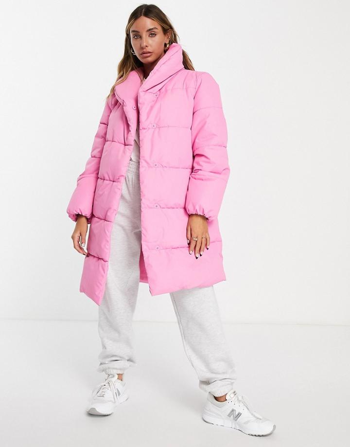 Vila Padded Coat In Bright Pink