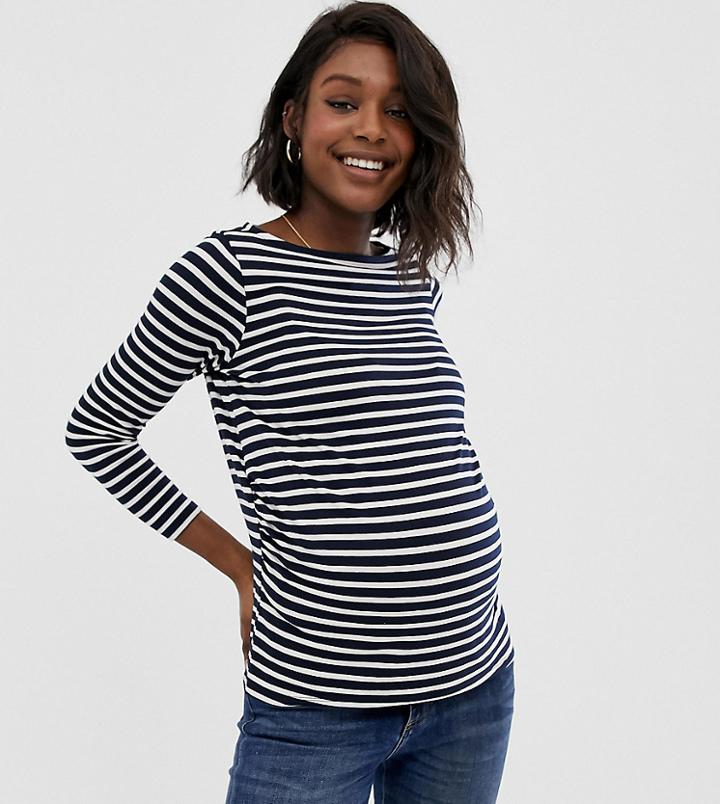 Asos Design Maternity Stripe Slouchy Long Sleeve T-shirt In Stripe-multi