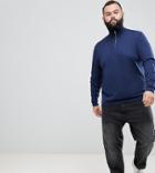 Asos Design Plus Knitted Half Zip Sweater In Navy
