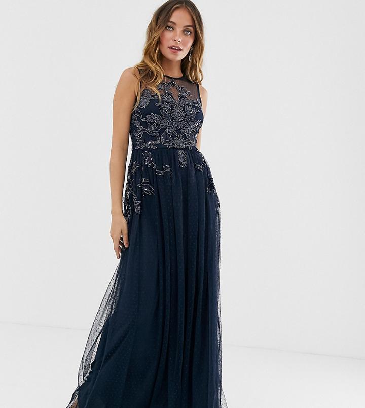 Maya Petite Embellished Dobby Mesh Maxi Dress In Navy - Navy