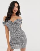 Missguided Milkmaid Mini Dress In Gingham Check - Multi
