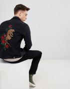 Brave Soul Black Denim Jacket With Tiger Embroidery - Black