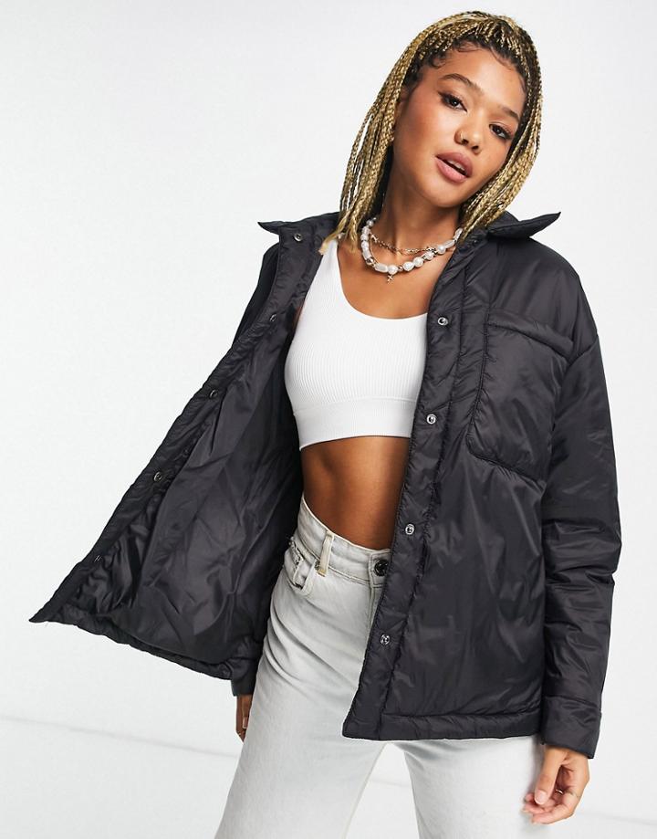 Pull & Bear Lightly Padded Nylon Jacket In Black