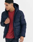 Jack & Jones Originals Hooded Puffer Jacket With Patch Pockets In Navy - Navy