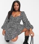 Missguided Plus Milkmaid Dress In Black Print