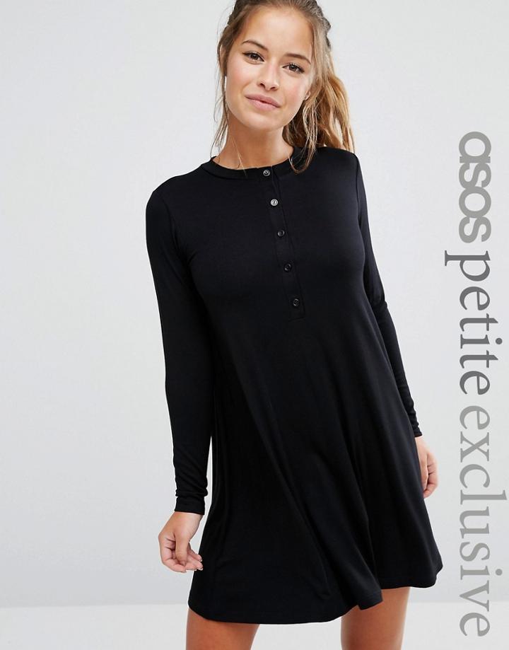Asos Petite Grandad Button Swing Dress - Black