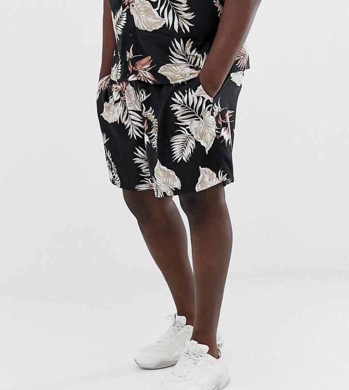 New Look Plus Two-piece Shorts With Leaf Print In Black - Black