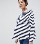 Asos Design Maternity Stripe Top In Baby Loop Back - Multi