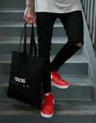 Asos Design Organic Cotton Tote Bag In Black With Text Print - Black