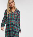Chelsea Peers Maternity Popper Front Check Night Dress-green