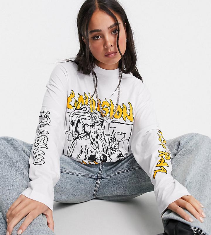 Collusion Long Sleeve Panther T-shirt In White