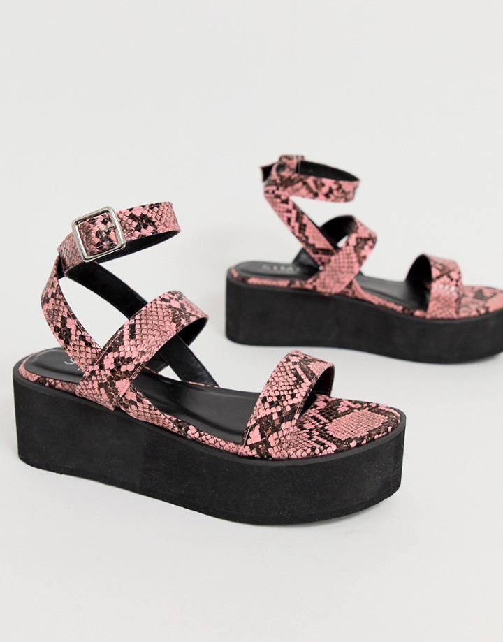 Simmi London Kestral Pink Snake Flatform Sandals