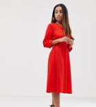 Y.a.s Petite V Neck Midi Dress With Elasticated Waist-red