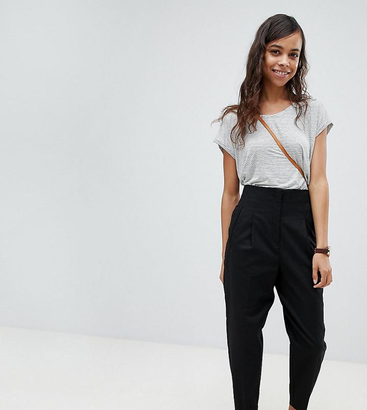 Asos Petite Tailored Clean High Waist Linen Peg Pants - Black