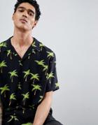 Bershka Shirt In Palm Tree Print - Black