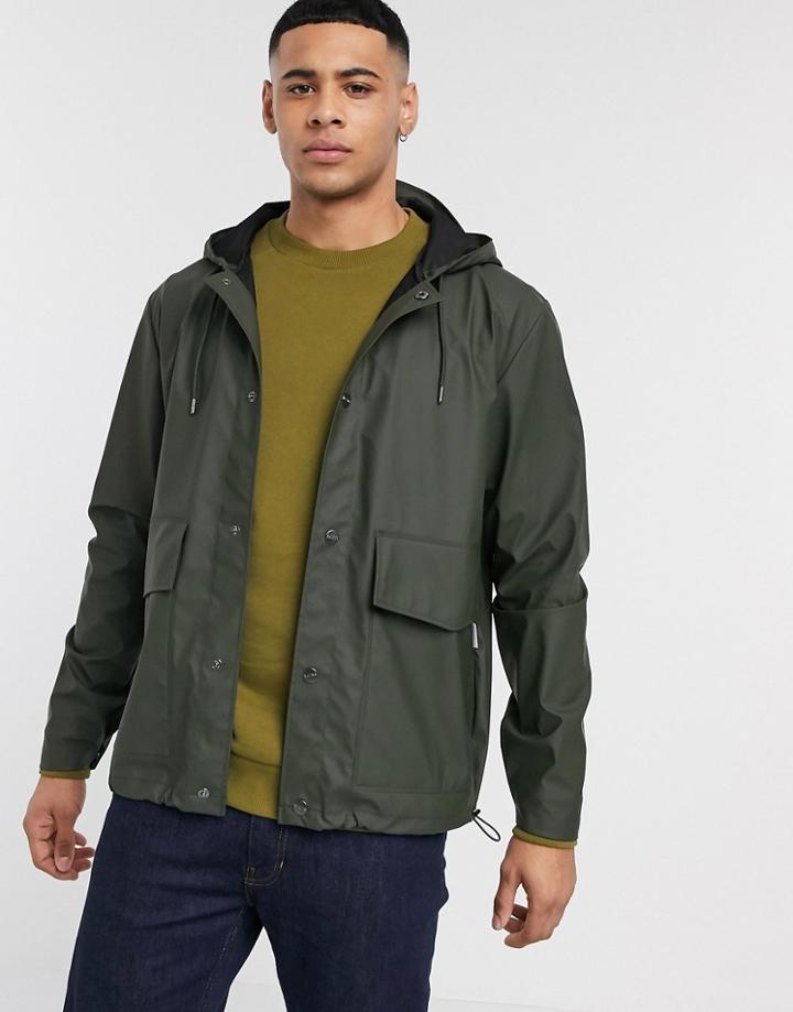 Rains Short Hooded Coat In Green