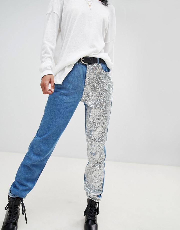 Noisy May Straight Leg Sequin Jeans - Blue