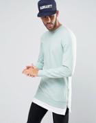 Asos Muscle Longline Sweatshirt With Side Zips And Tee Hem - Blue