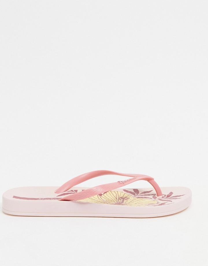 Ipanema Anatomica Print Flip Flops In Blush-pink